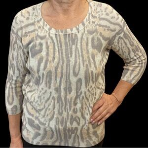 Wilfred Animal Print Crew Neck - gray, tan & cream, silk cotton cashmere size XS